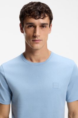 Maglia in jersey di cotone con toppa con logo, Celeste
