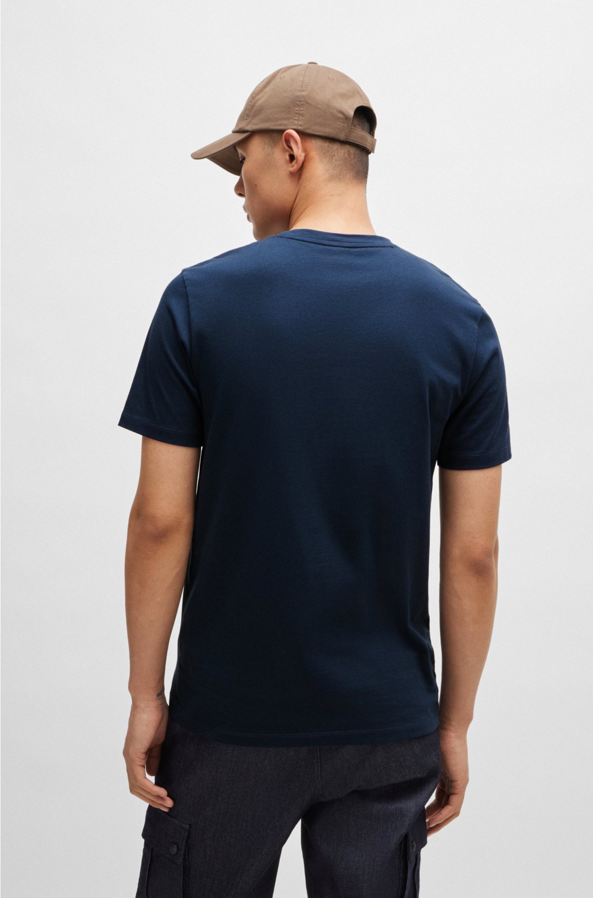 Cotton-jersey T-shirt with logo patch, Dark Blue