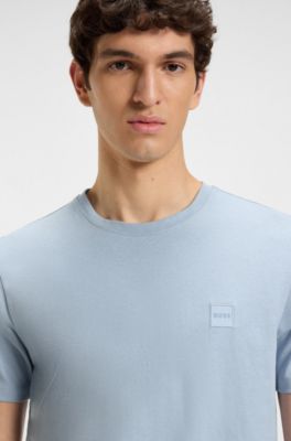 Cotton-jersey T-shirt with logo patch, Light Blue