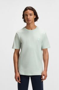 T-Shirt aus Baumwoll-Jersey mit Logo-Aufnäher, Hellblau