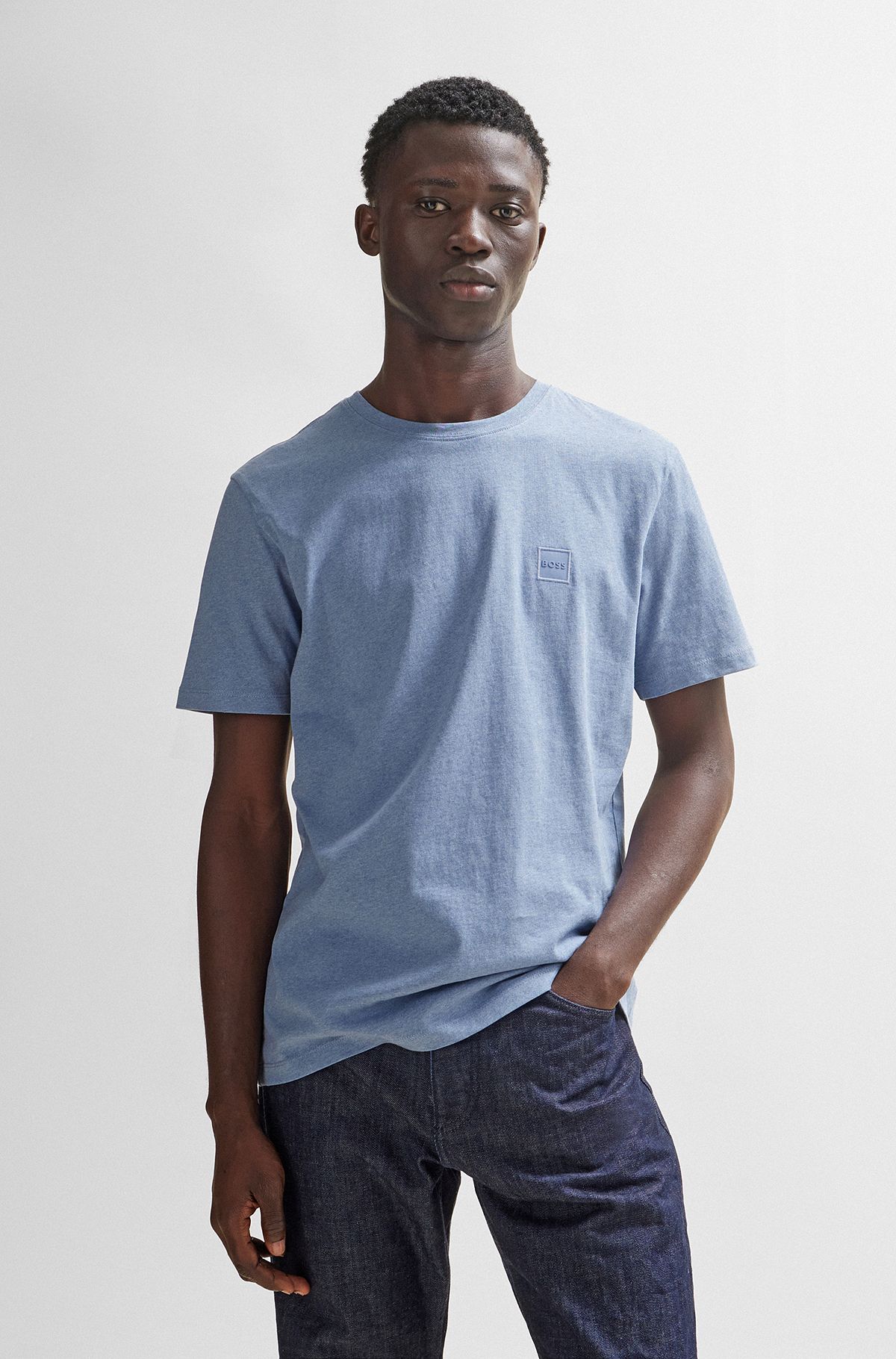 Cotton-jersey T-shirt with logo patch, Light Blue