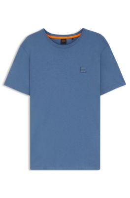 Tシャツ・カットソー BOSS Men T-shirt Blue 50521245 402 BOSS - Cotton-jersey T-shirt with logo patch - Blue