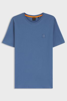 Cotton-jersey T-shirt with logo patch, Blue