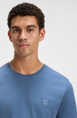 Cotton-jersey T-shirt with logo patch, Blue