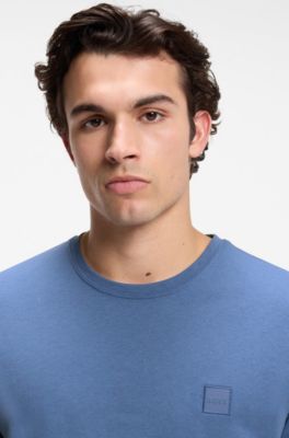 T-shirt in jersey di cotone con toppa con logo, Blu