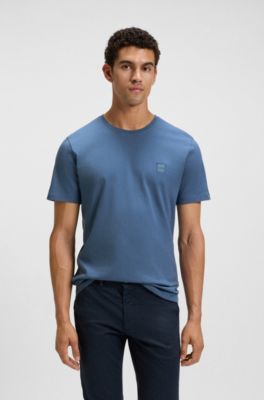 Cotton-jersey T-shirt with logo patch, Blue