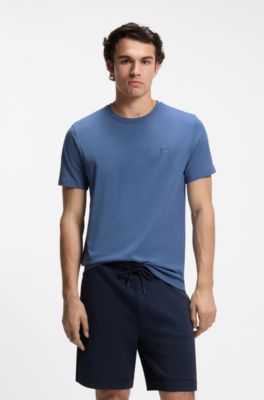 Cotton-jersey T-shirt with logo patch, Blue