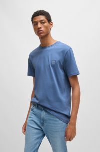 T-shirt en jersey de coton avec patch logoté, Bleu