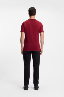 T-shirt i bomuldsjersey med tone-i-tone-logom&aelig;rke, R&oslash;d