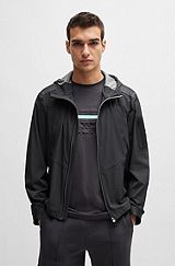 Куртка с капюшоном из комбинации материалов с узорчатой отделкой, Темно-серый