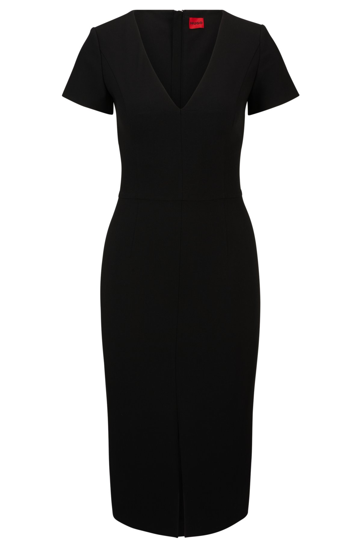 Slim-fit midi dress in stretch fabric, Black