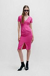 Slim-fit midi dress in stretch fabric, Dark pink