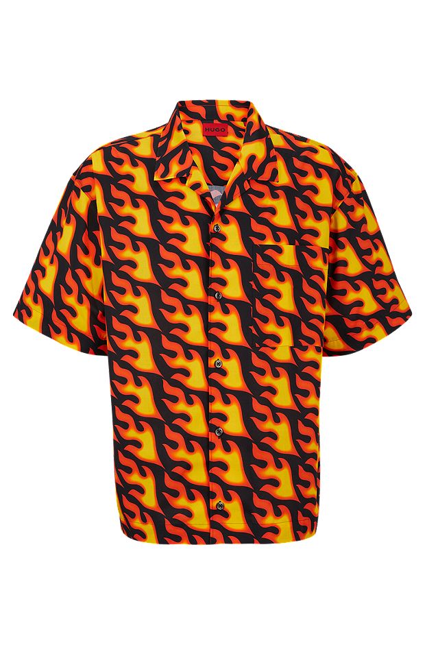 Oversized-fit short-sleeved shirt in seasonal print, Patterned