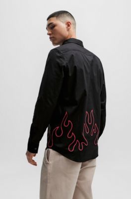 HUGO - Relaxed-fit shirt with Kent collar and flame artwork