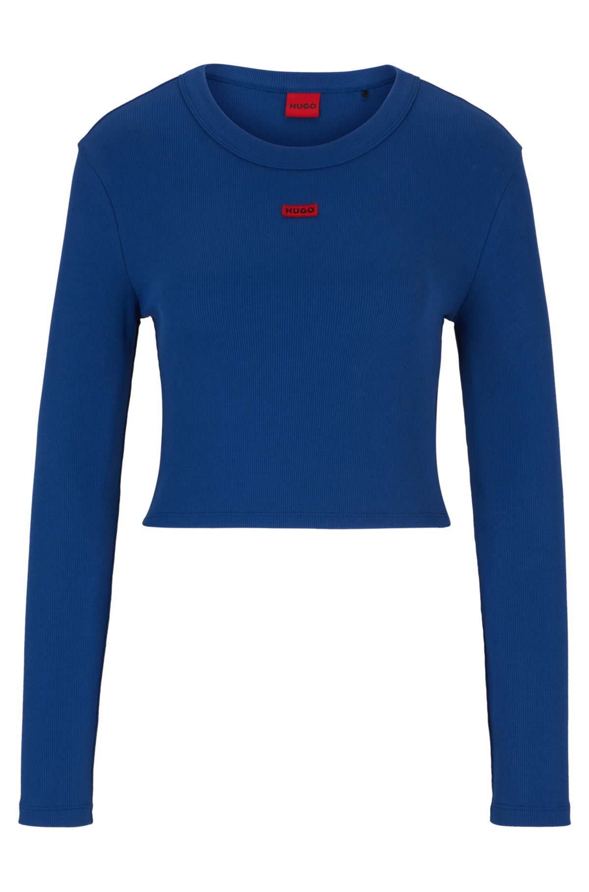 HUGO - Long-sleeved slim-fit T-shirt with red logo label