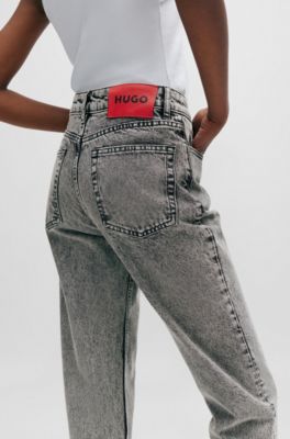 HUGO - Relaxed-Fit Jeans aus grauem Denim mit mittlerer Bundhöhe