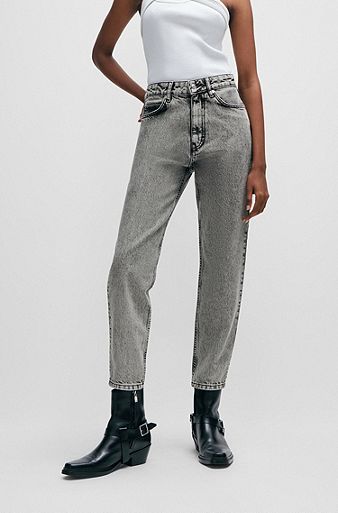 Relaxed-fit mid-rise jeans van grijs denim, Donkergrijs