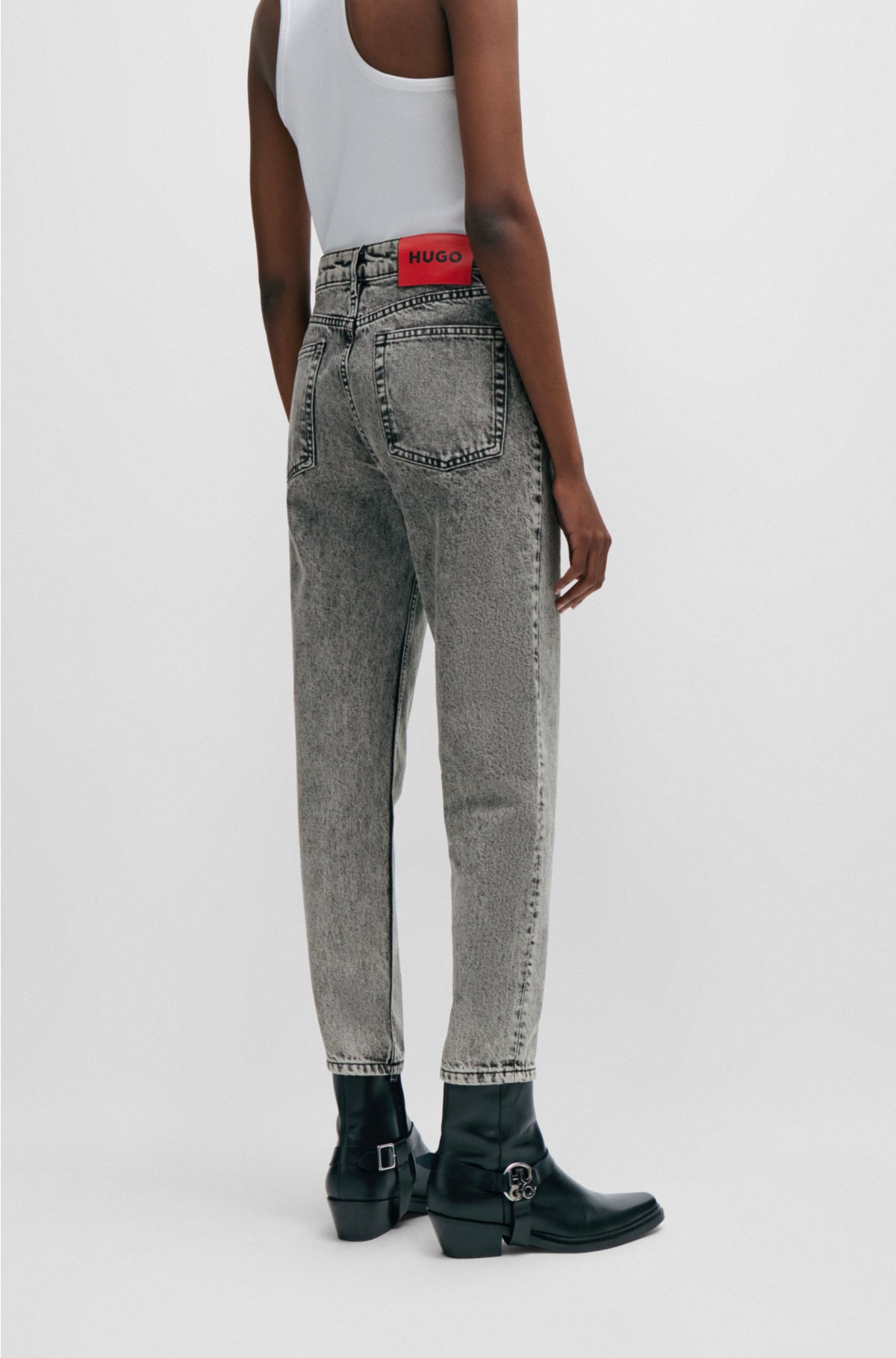 Relaxed-fit mid-rise jeans in grey denim, Dark Grey