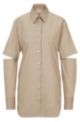 Longline relaxed-fit cotton blouse with cut-out details, Light Beige
