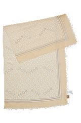 Logo-print woven scarf with fringed edges, Light Beige
