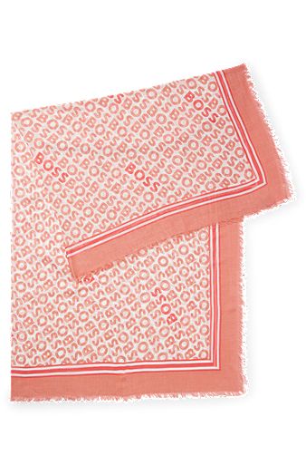 Logo-print woven scarf with fringed edges, Light Orange
