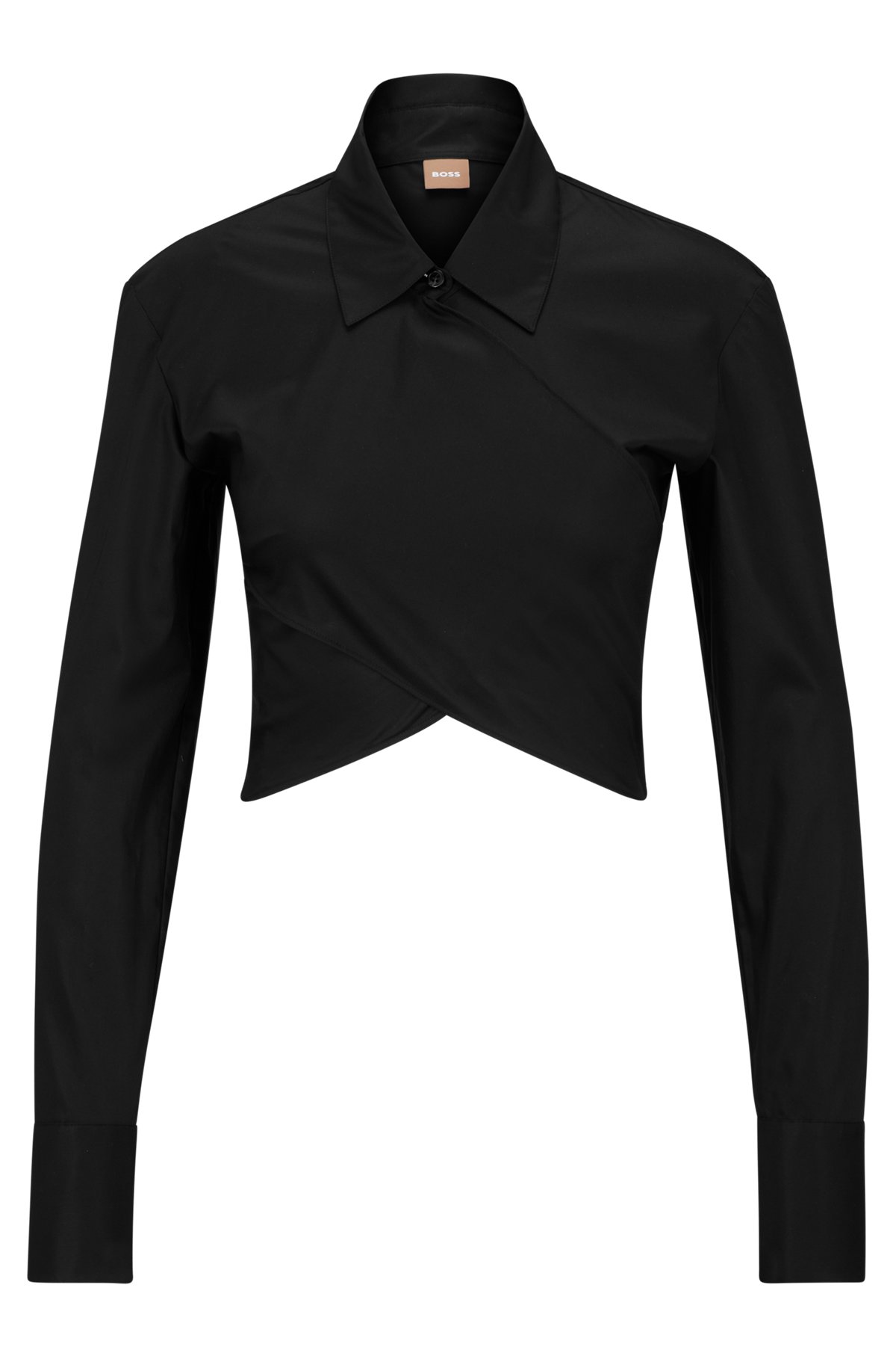 Wrap-front slim-fit blouse in cotton poplin, Black
