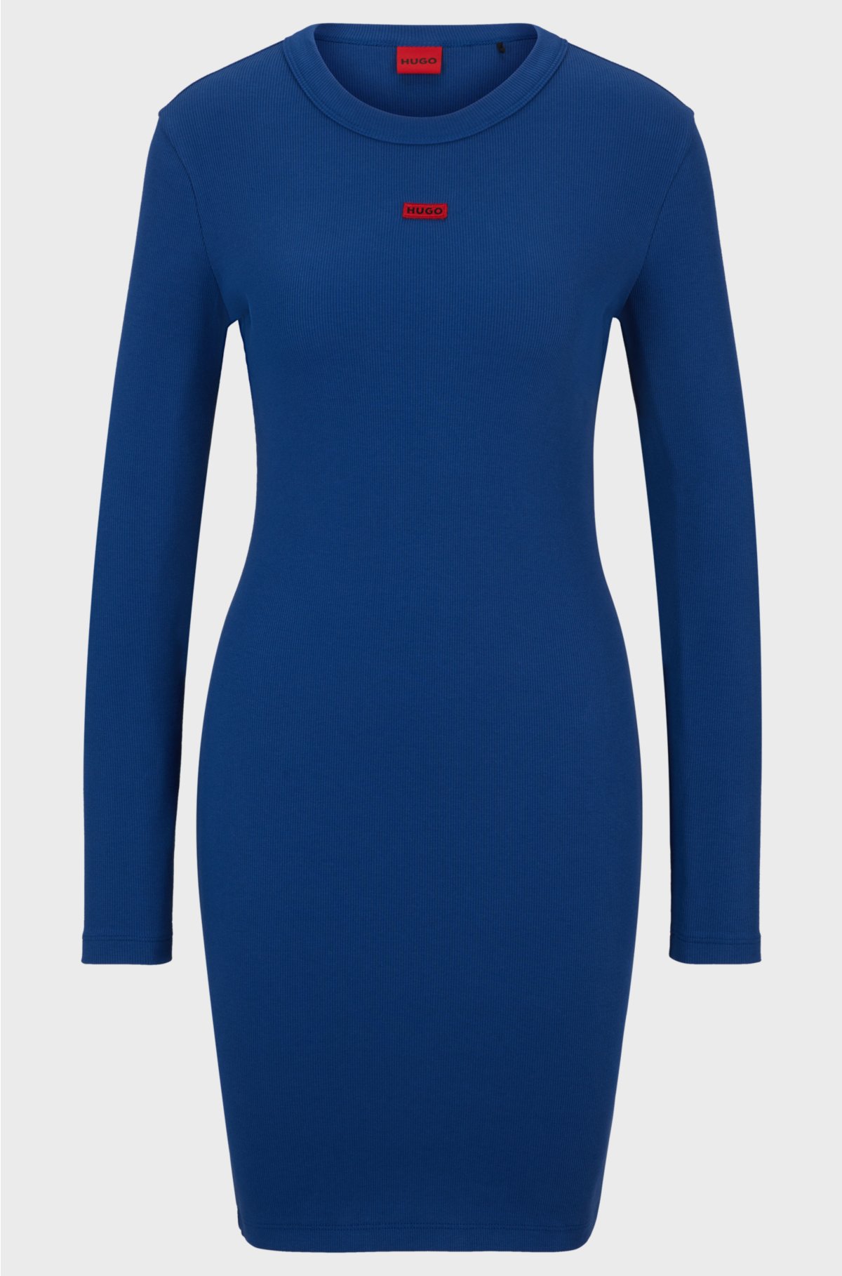 Stretch-cotton dress with red logo label, Blue