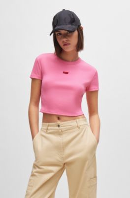 Materiel asymmetric round-neck crop top - Pink