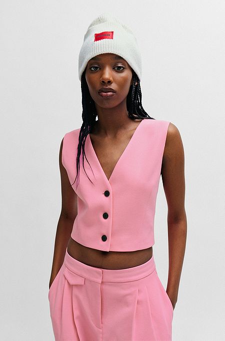 Regular-fit cropped waistcoat in stretch fabric, light pink