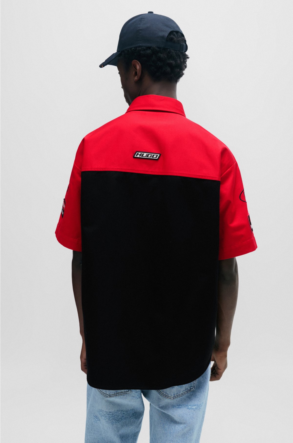 Oversized-fit shirt with racing-inspired details, Black
