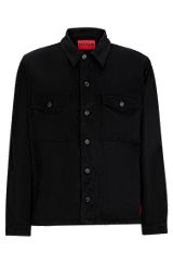 Oversized-fit overshirt in faux suede, Black