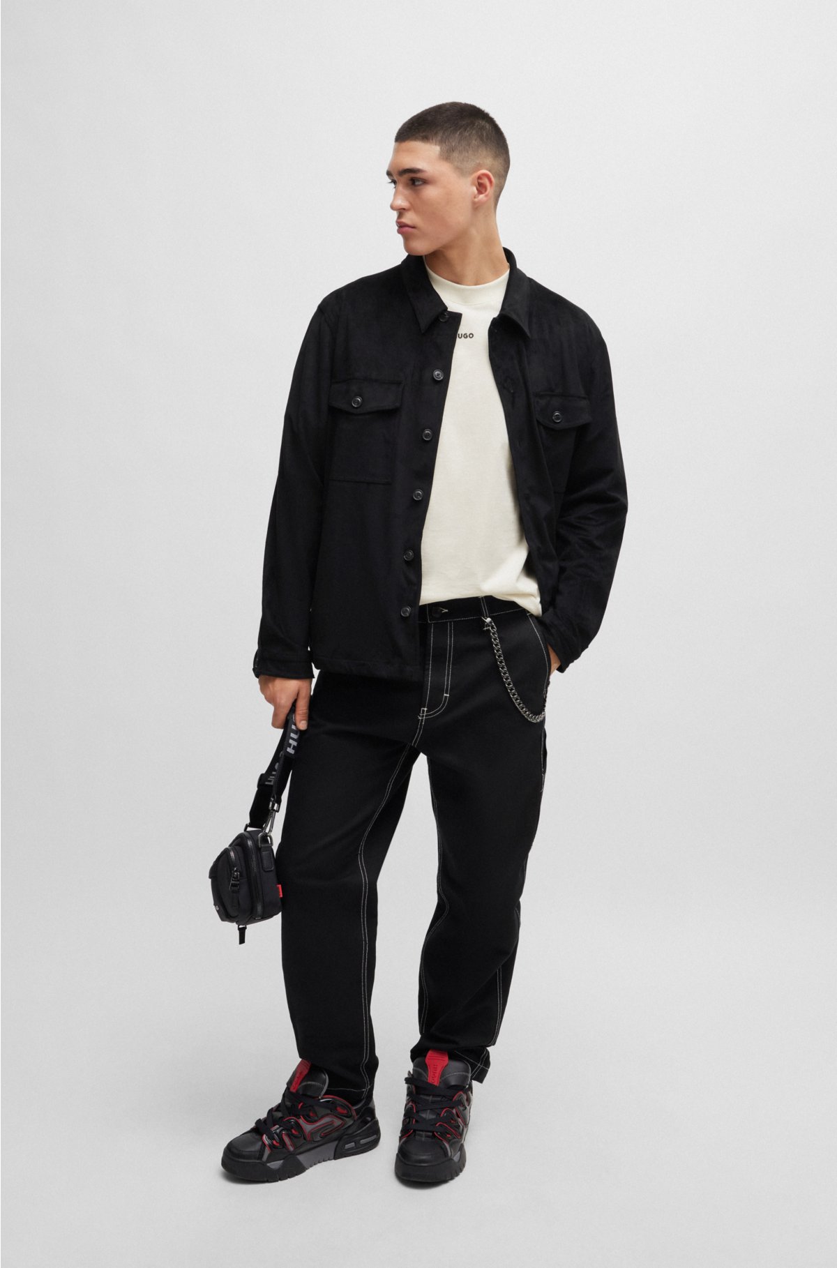 HUGO - Oversized-fit overshirt in faux suede