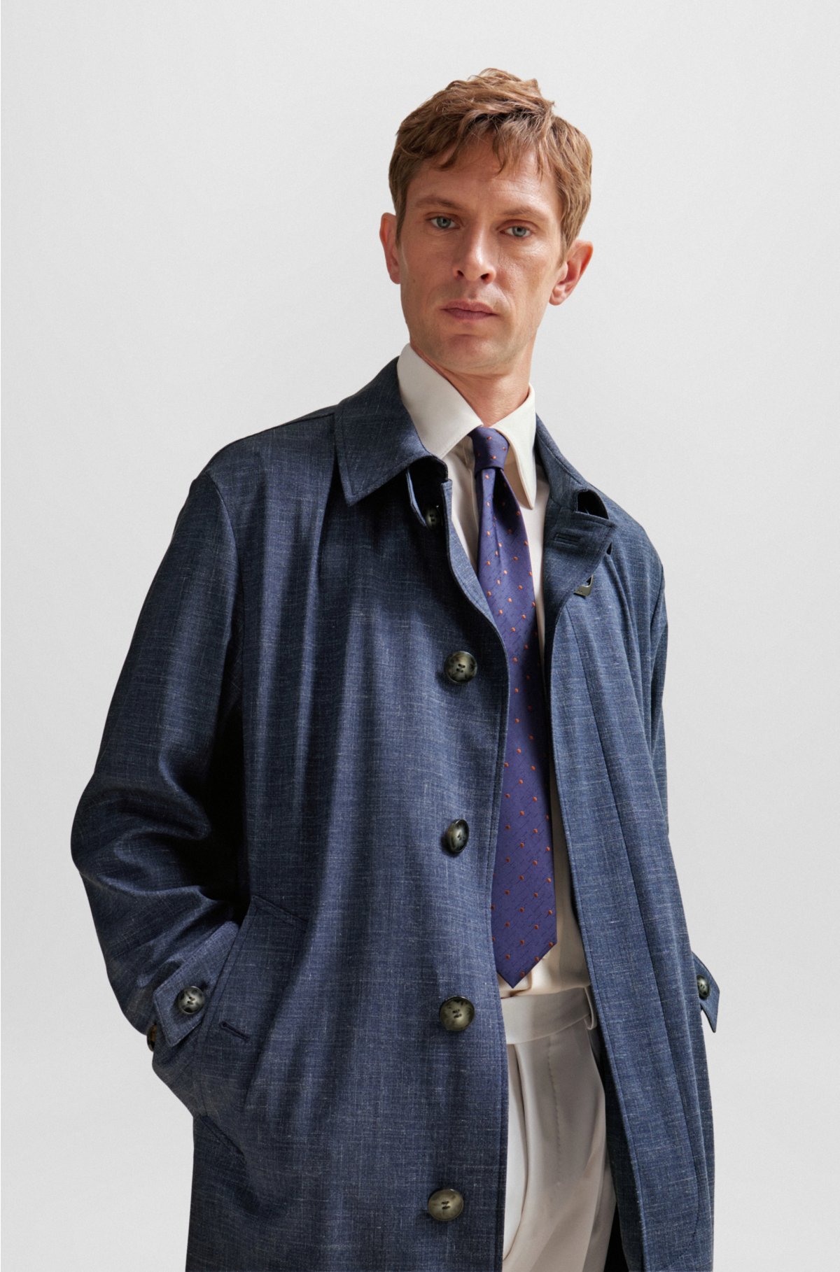 Regular-fit coat in a virgin-wool blend, Dark Blue