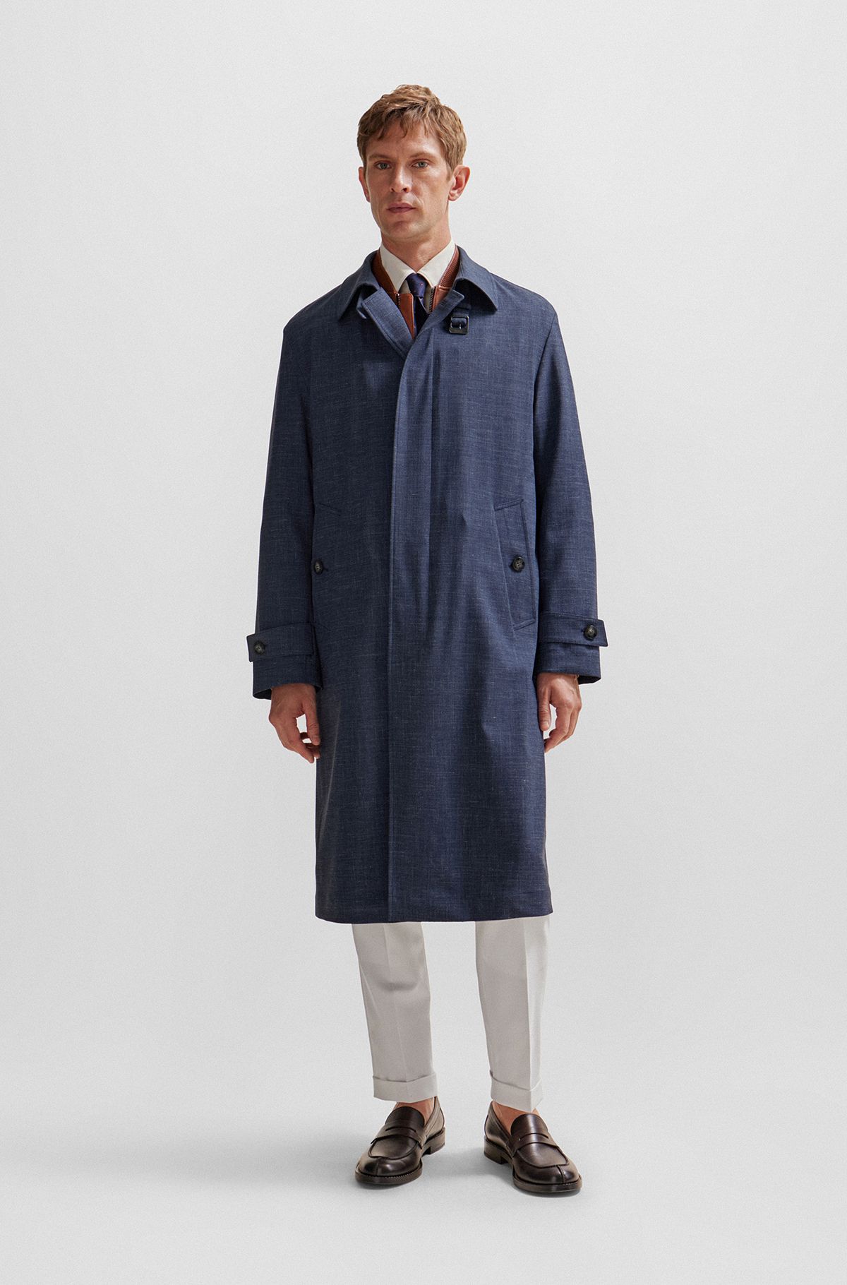 Пальто стандартного кроя из смесовой натуральной шерсти, Темно-синий
