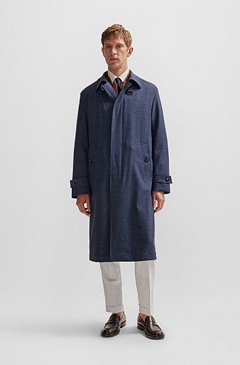 Frakke med regular fit i en stof af ny uldblanding, Mørkeblå