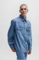 Oversized-fit denim shirt with flap chest pockets, Blue