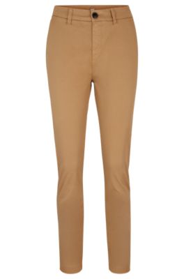 Pantalon Regular Fit en satin de coton stretch, Beige