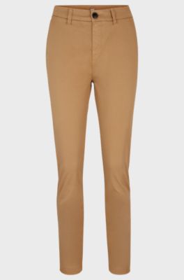 Regular-fit trousers in stretch-cotton satin, Beige
