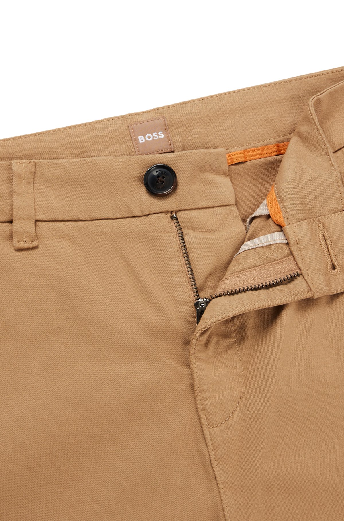 Regular-fit trousers in stretch-cotton satin, Beige