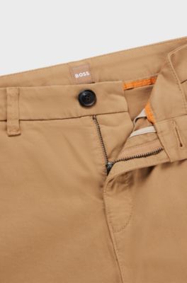 Regular-fit trousers in stretch-cotton satin, Beige
