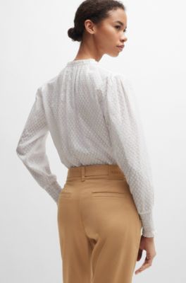 Regular-fit trousers in stretch-cotton satin, Beige