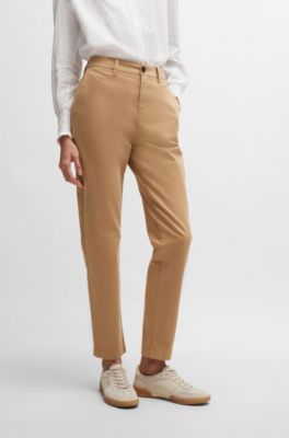 Regular-fit trousers in stretch-cotton satin, Beige