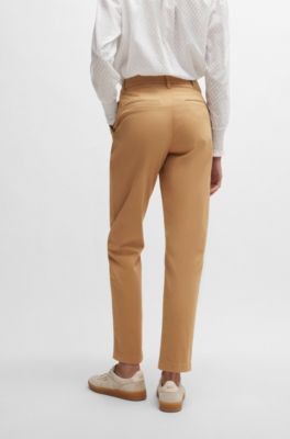 Regular-fit trousers in stretch-cotton satin, Beige