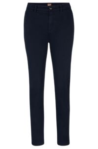 Regular-fit trousers in stretch-cotton satin, Dark Blue