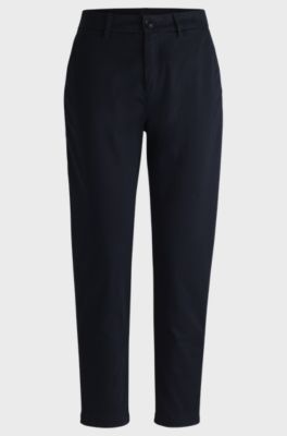 Regular-fit trousers in stretch-cotton satin, Dark Blue