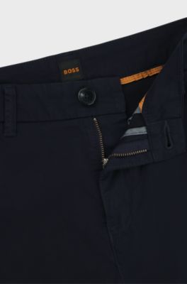 Regular-fit trousers in stretch-cotton satin, Dark Blue