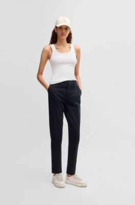 Regular-fit trousers in stretch-cotton satin, Dark Blue