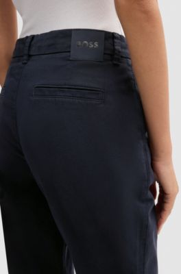 Regular-fit trousers in stretch-cotton satin, Dark Blue