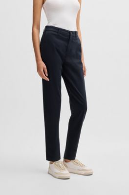 Regular-fit trousers in stretch-cotton satin, Dark Blue