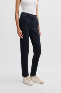 Pantalon Regular Fit en satin de coton stretch, Bleu foncé